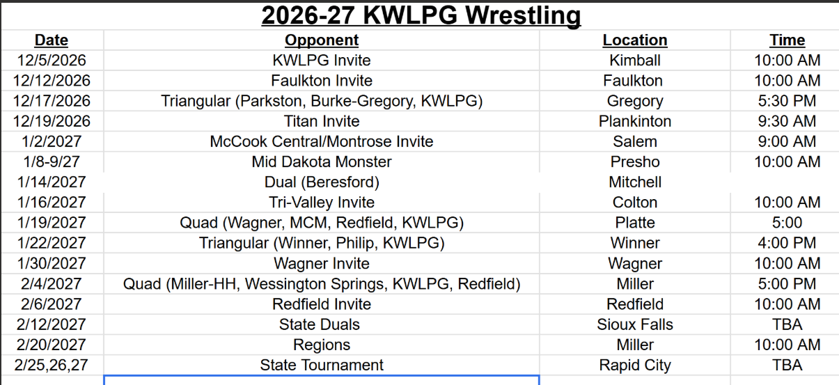 Wrestling Schedule